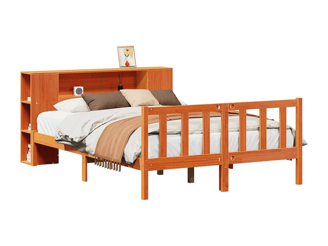 Lit bibliothèque sans matelas cire marron 140x190 cm pin massif