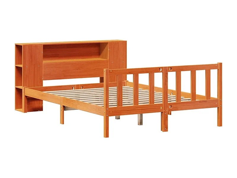 Lit bibliothèque sans matelas cire marron 140x190 cm pin massif