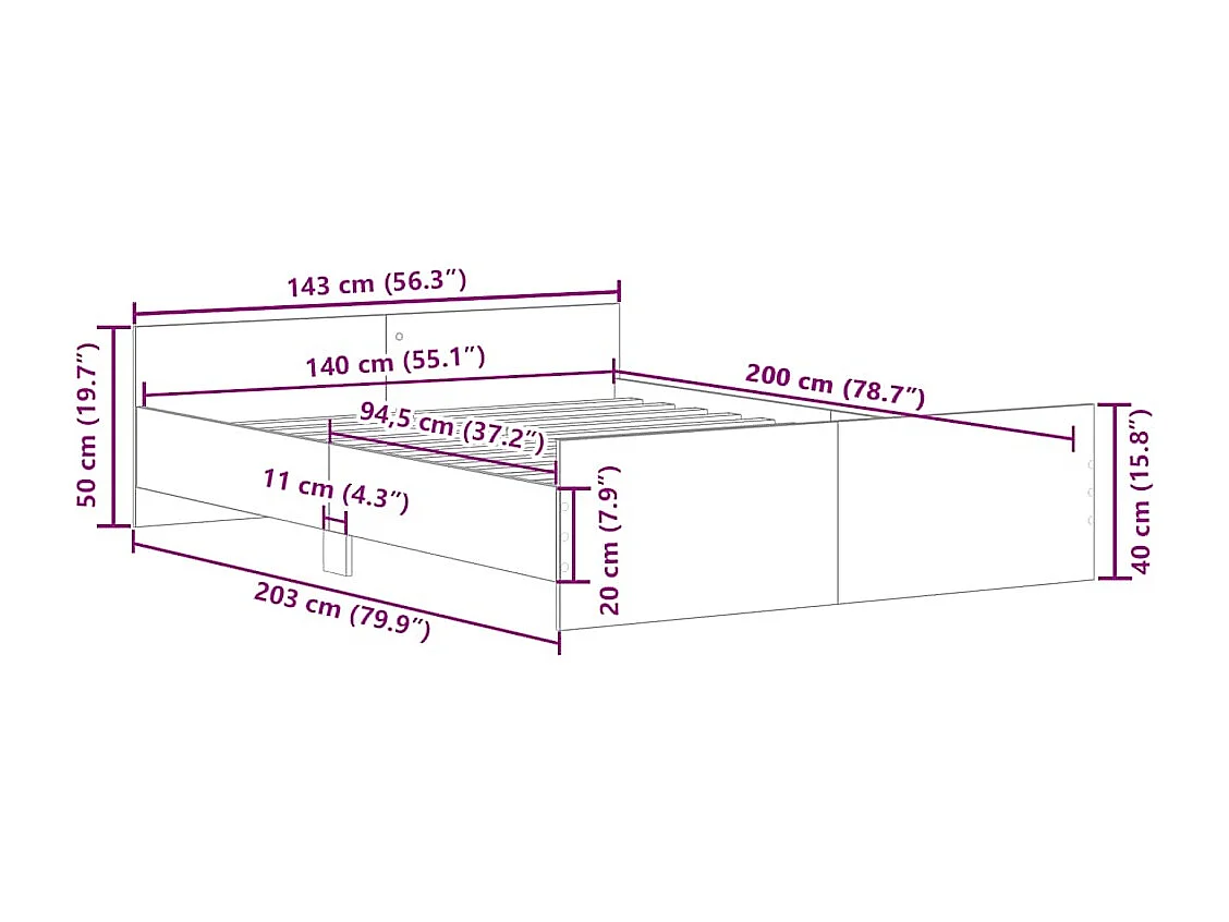 Bettgestell ohne Matratze, handgefertigte Eiche, 140x200 cm