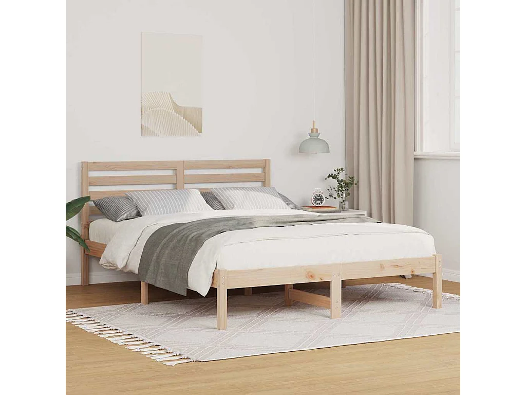 Bruin bedframe 135 x 190 cm massief grenenhout