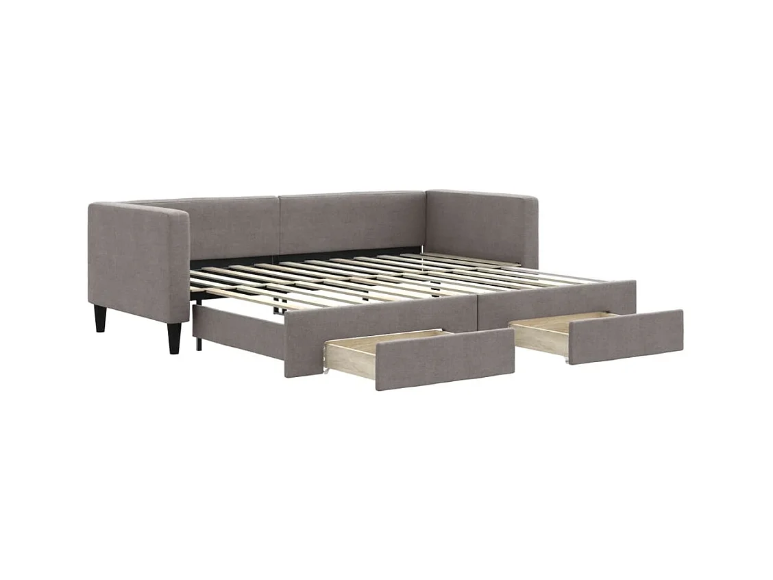 Lit de jour avec gigogne et tiroirs sans matelas taupe 80x200cm