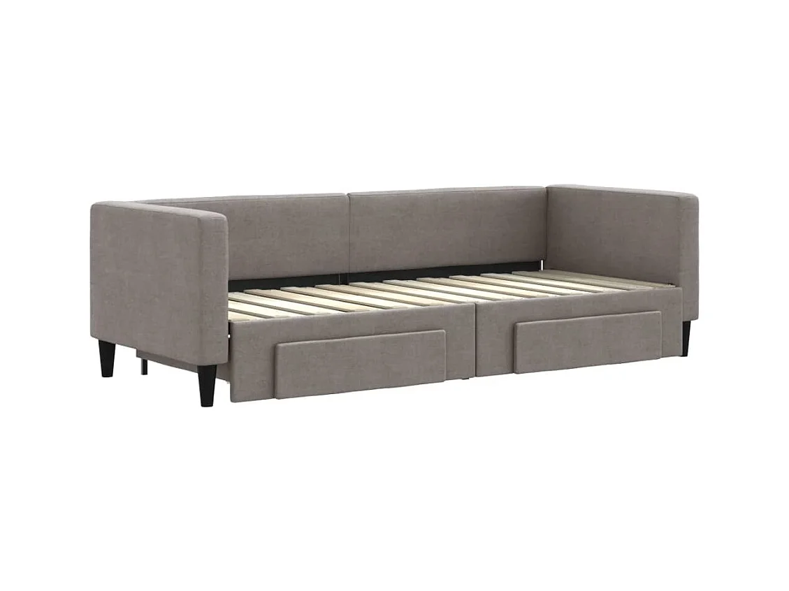 Lit de jour avec gigogne et tiroirs sans matelas taupe 80x200cm