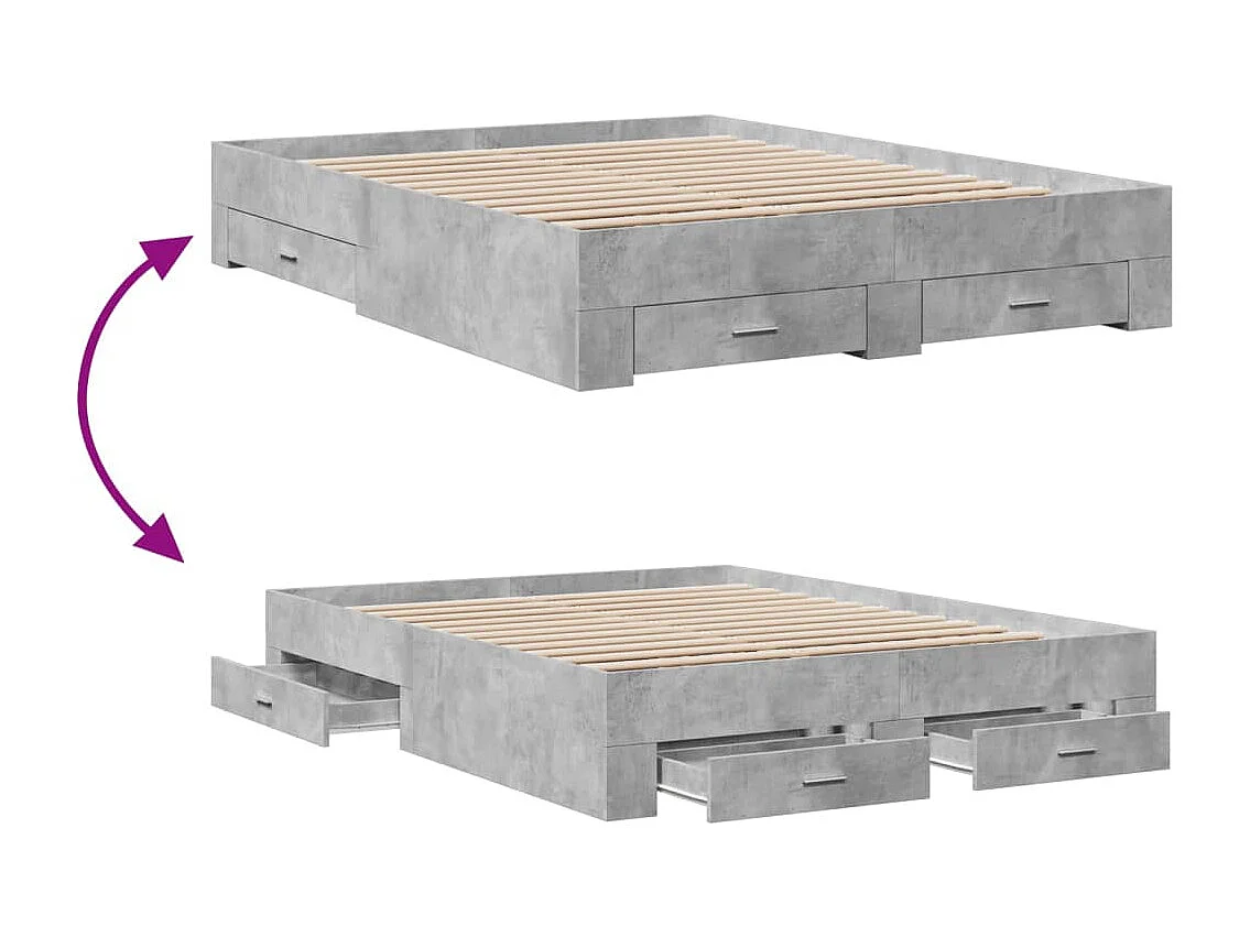 Bedframe met lades zonder matras betongrijs 140x200 cm