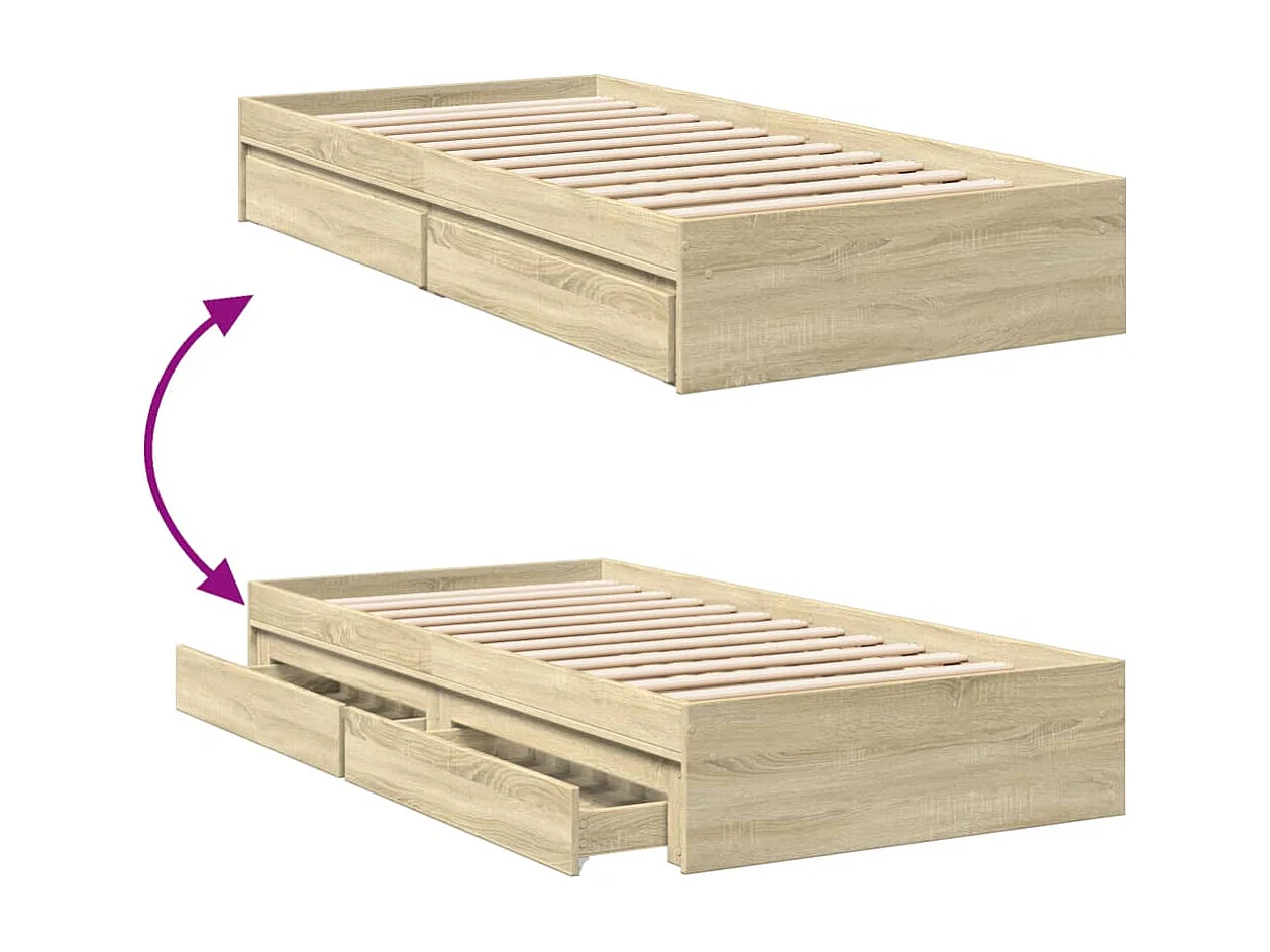 Bettgestell mit Schubladen ohne Matratze Sonoma Eiche 100x200 cm