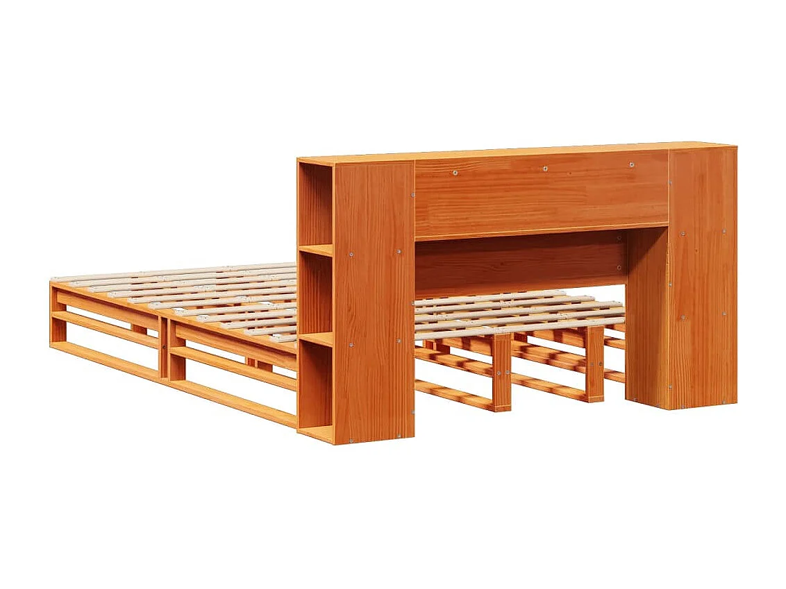 Cama librería sin colchón, color marrón cera, 140x190cm, madera maciza