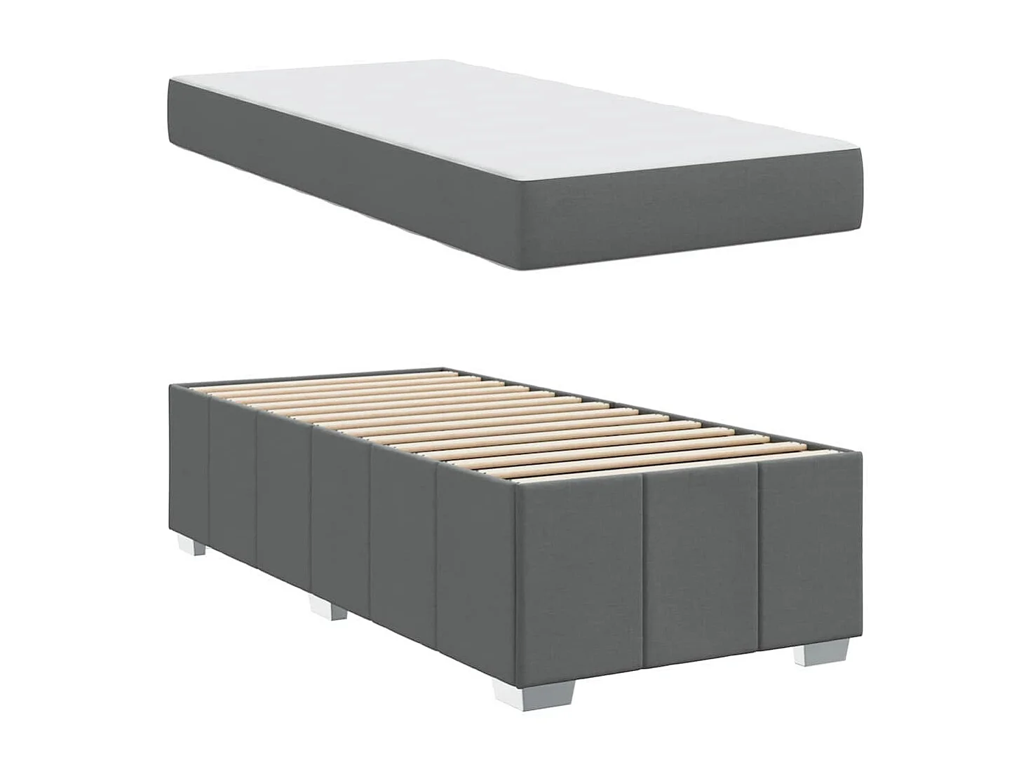 Cadre de lit avec matelas Gris foncé 100 x 200 cm tissu