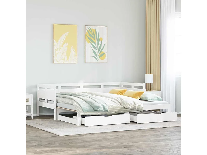 Lit de jour avec gigogne et tiroirs sans matelas blanc 80x200cm