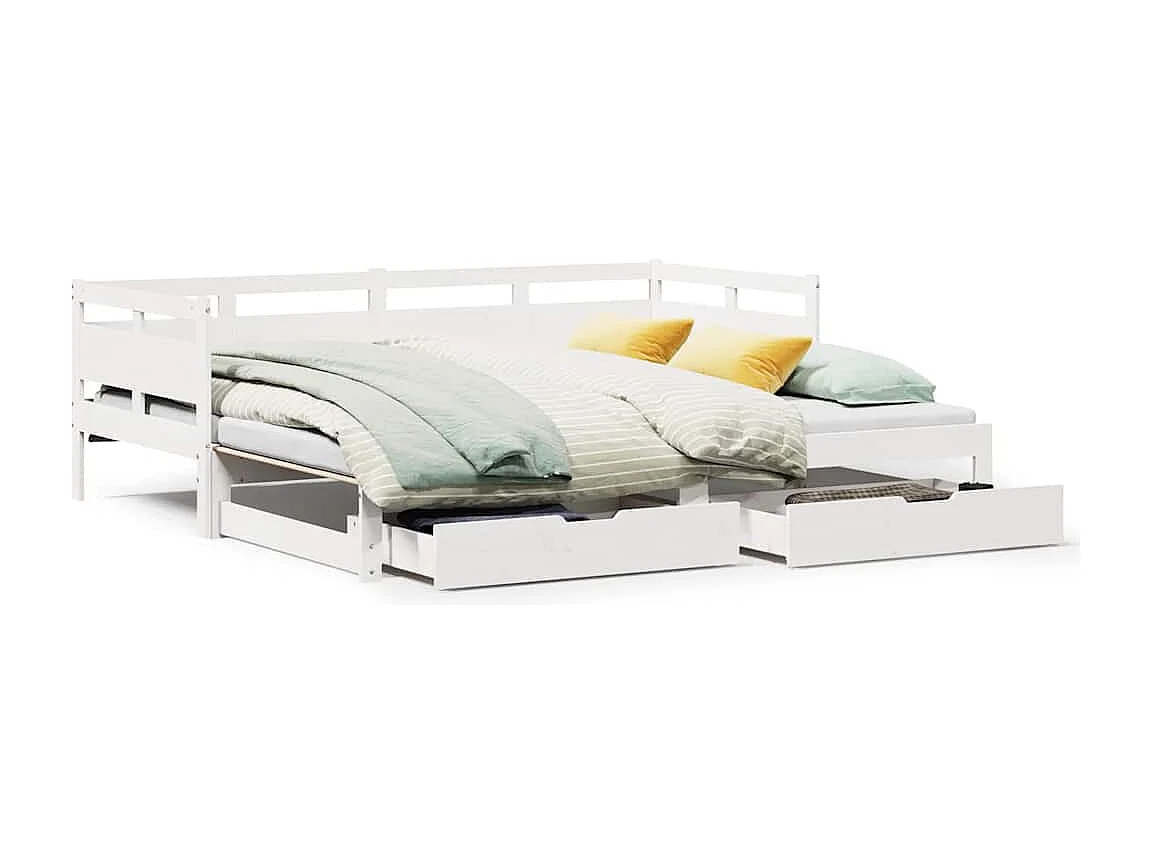 Cama de día con nido y cajones sin colchón blanco 80x200cm