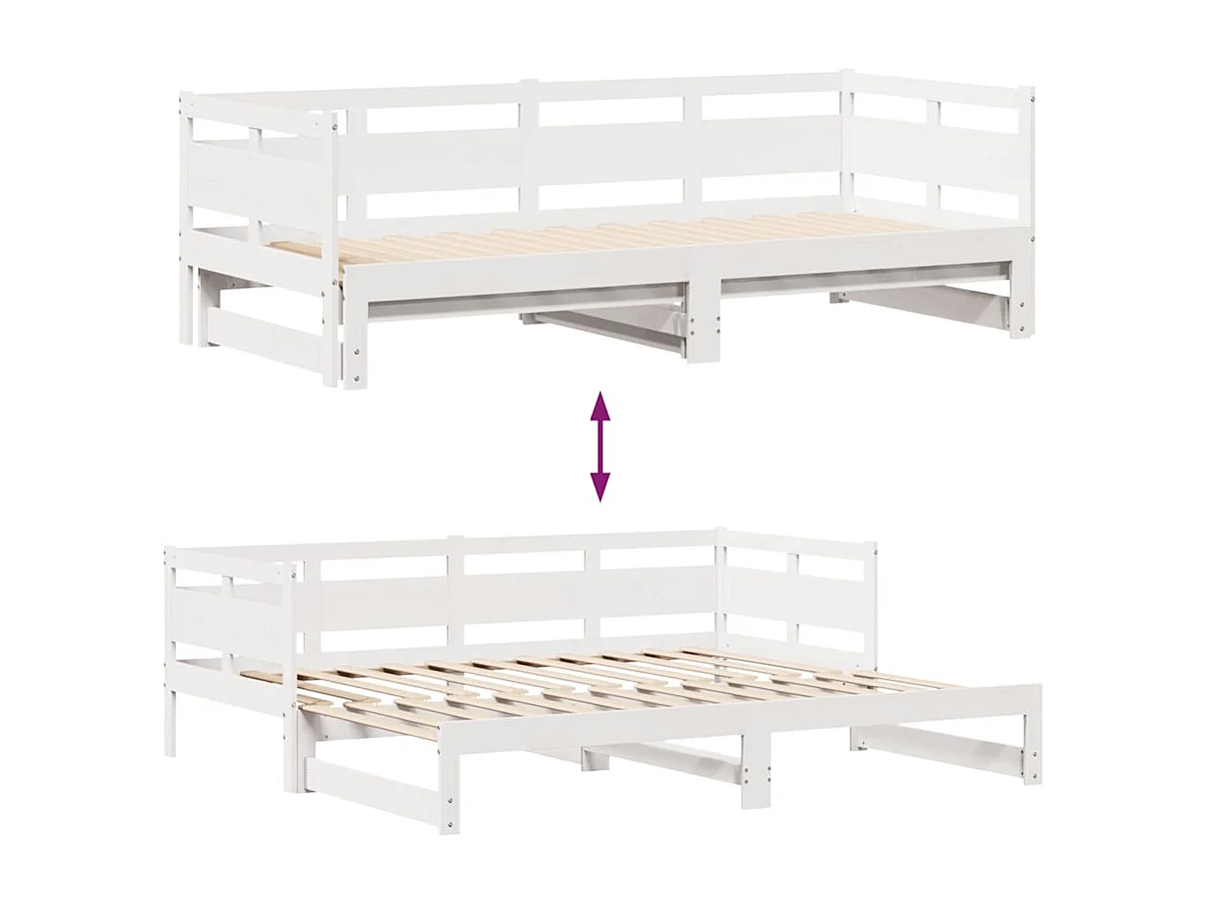 Cama de día con nido y cajones sin colchón blanco 80x200cm