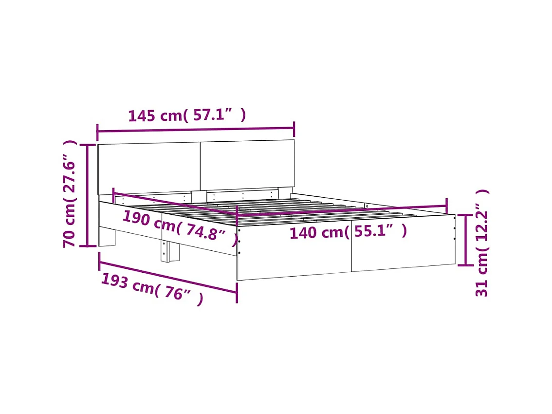 Bedframe zonder matras gerookt eiken 140x190 cm