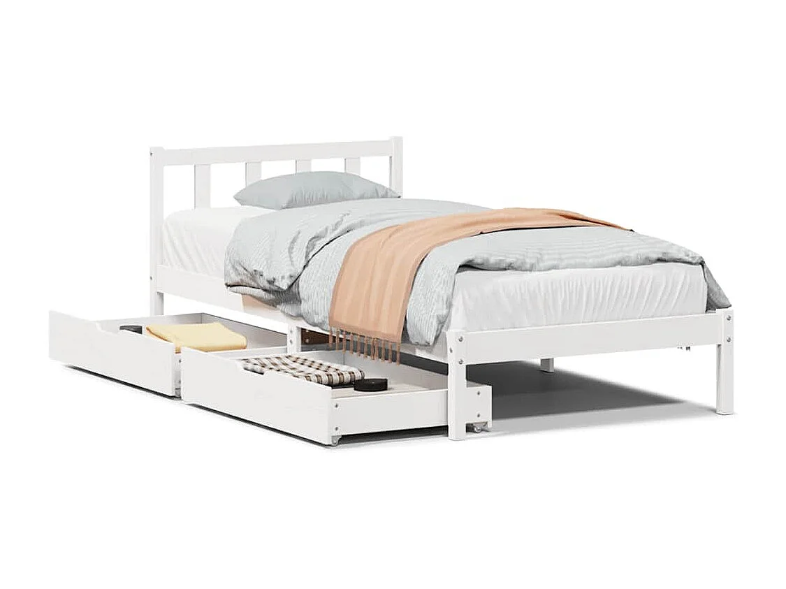 Struttura letto senza materasso bianco 90x190 cm in legno massello di pino