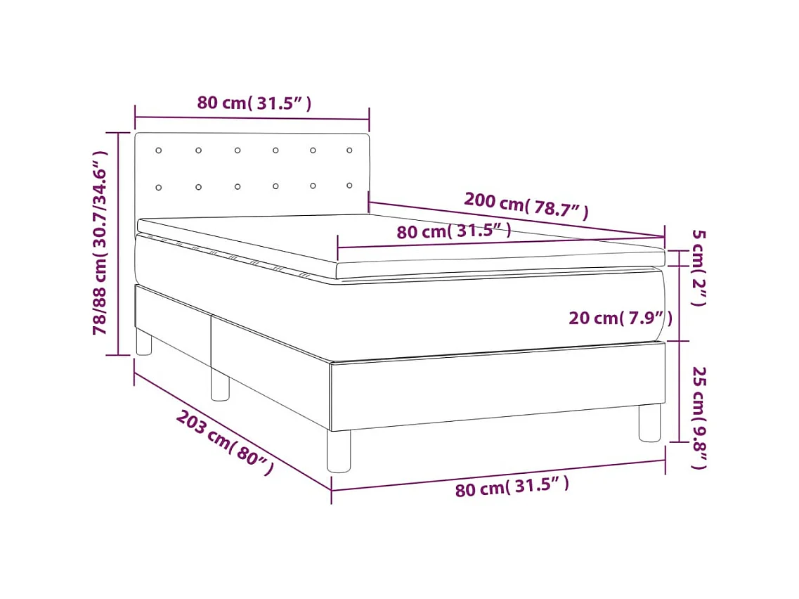 Sommier à lattes de lit et matelas et LED Marron foncé 80x200cm