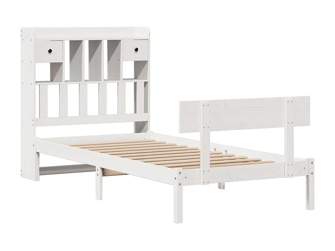 Lit bibliothèque sans matelas blanc 90x200cm bois de pin massif