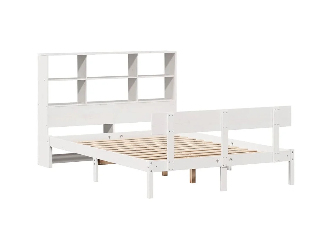 Lit bibliothèque sans matelas blanc 160x200 cm bois pin massif