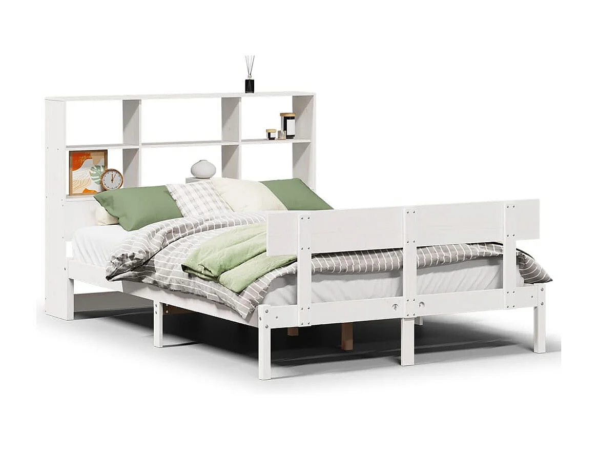 Lit bibliothèque sans matelas blanc 160x200 cm bois pin massif