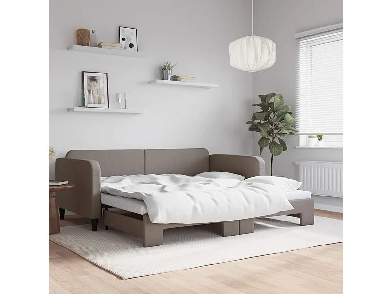 Cama de día con cama nido tela taupe 100x200 cm