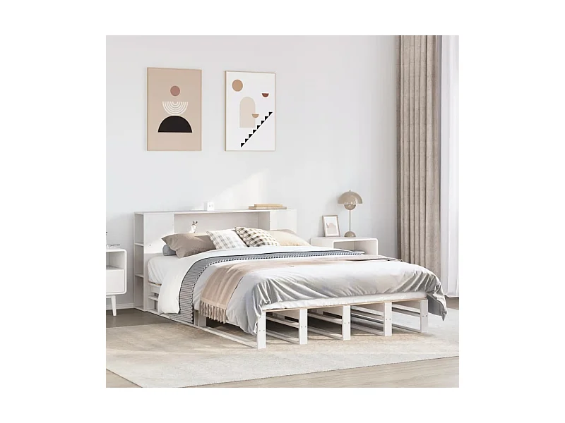 Cama librería blanca sin colchón 120x190 cm madera maciza