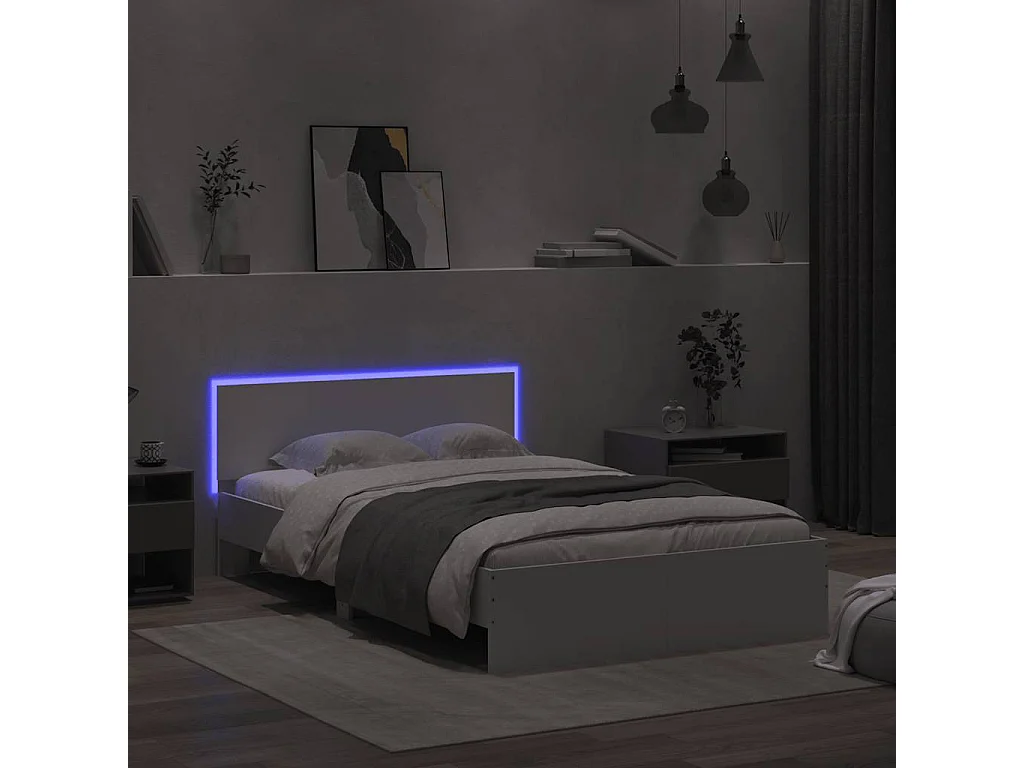 Estructura de cama con cabecero y LED blanco 140x190 cm