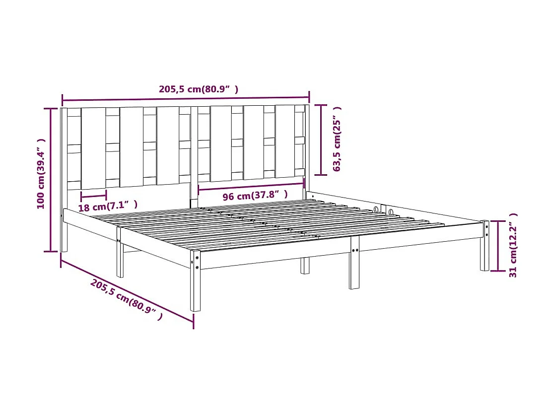 Bedframe zonder matras 200x200 cm massief grenenhout