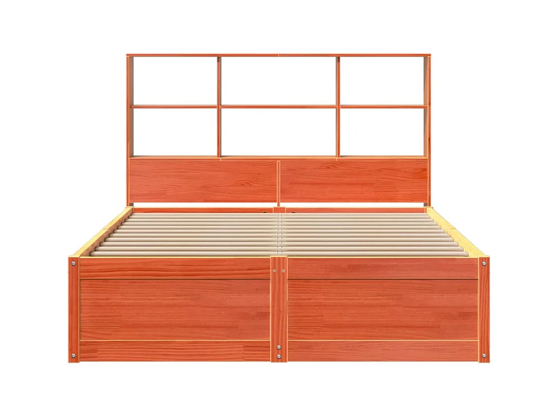Estructura de cama sin colchón, color marrón cera, 140x200cm, madera maciza de pino