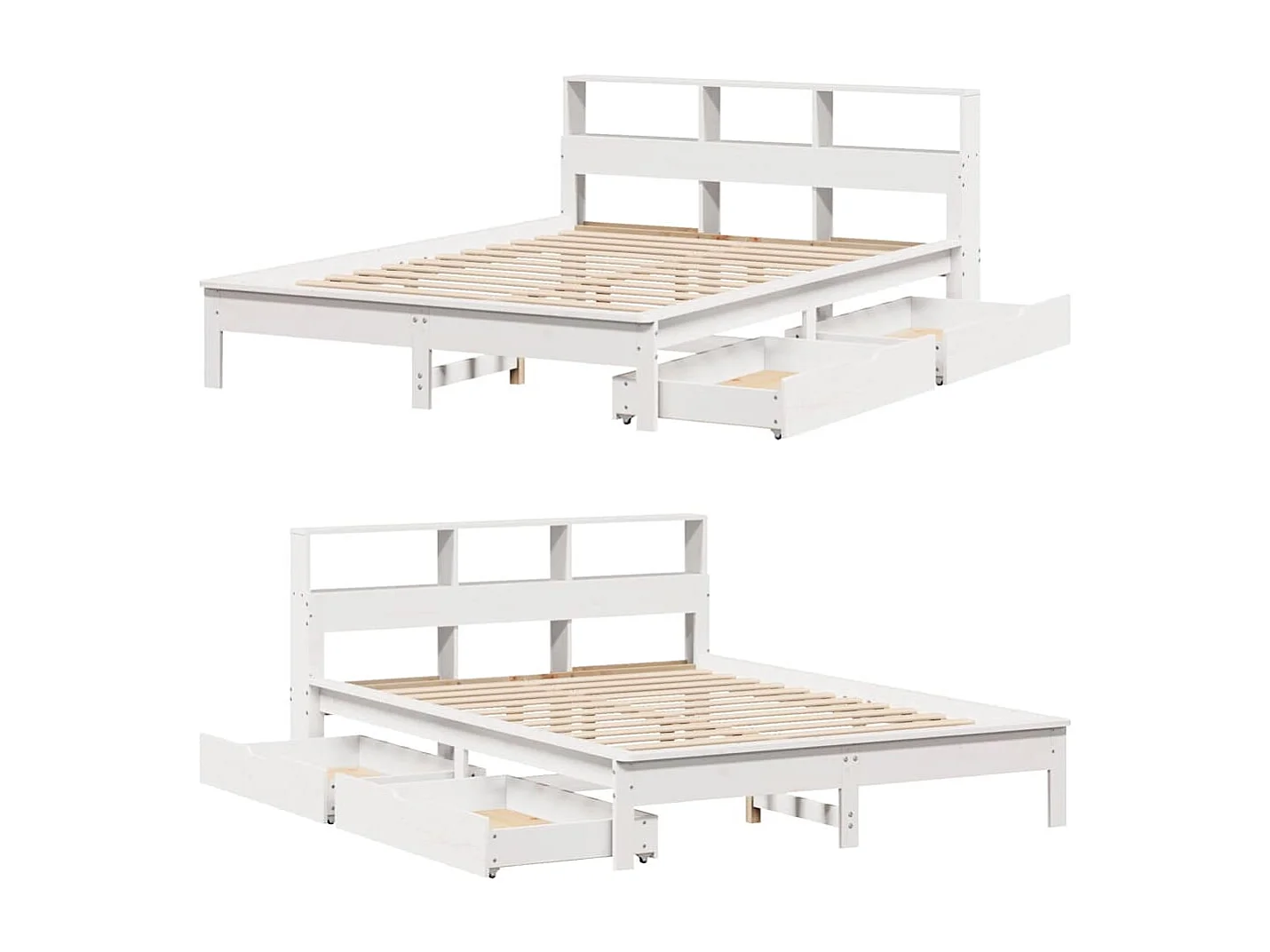 Letto libreria senza materasso bianco 140x190 cm in legno massello di pino