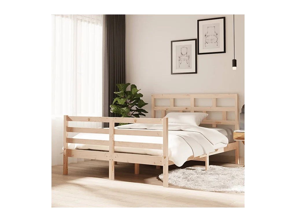 Estructura de cama de madera maciza sin colchón