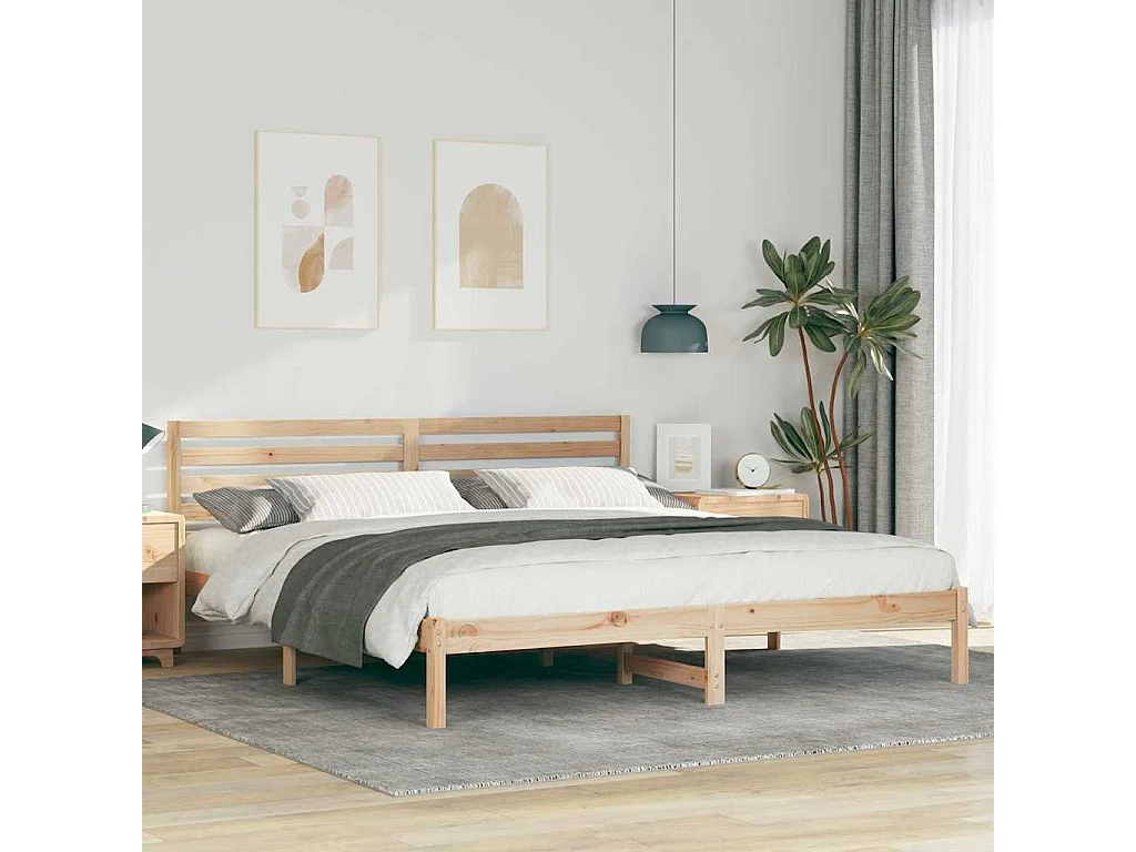 Struttura letto marrone 200 x 200 cm in legno massello di pino