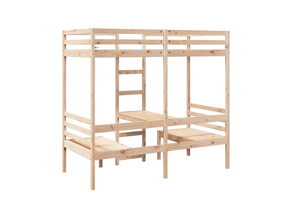 Letto a soppalco con scrivania e sedie 75x190 cm in pino massello