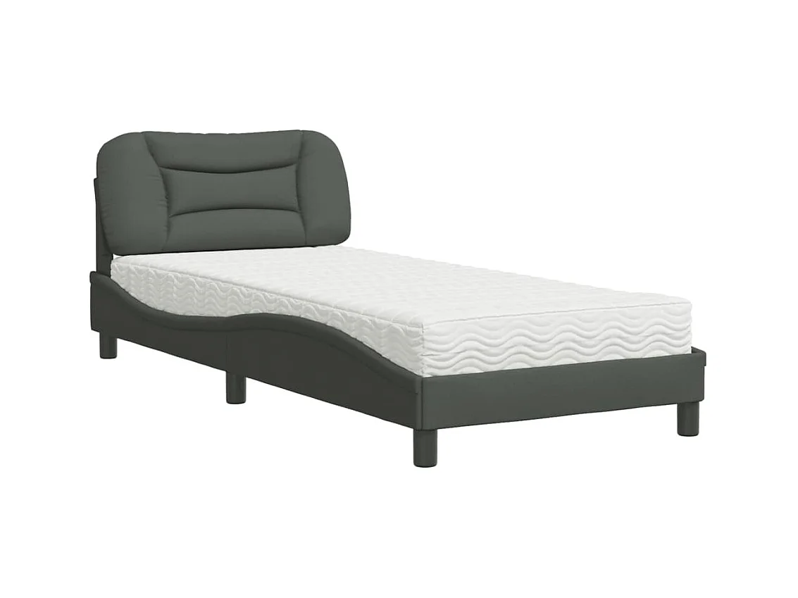 Letto con materasso grigio scuro 90x190 cm tessuto