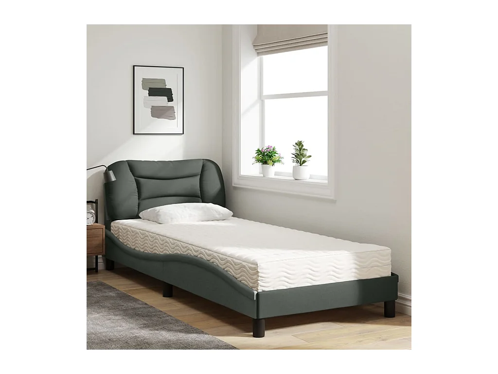 Letto con materasso grigio scuro 90x190 cm tessuto
