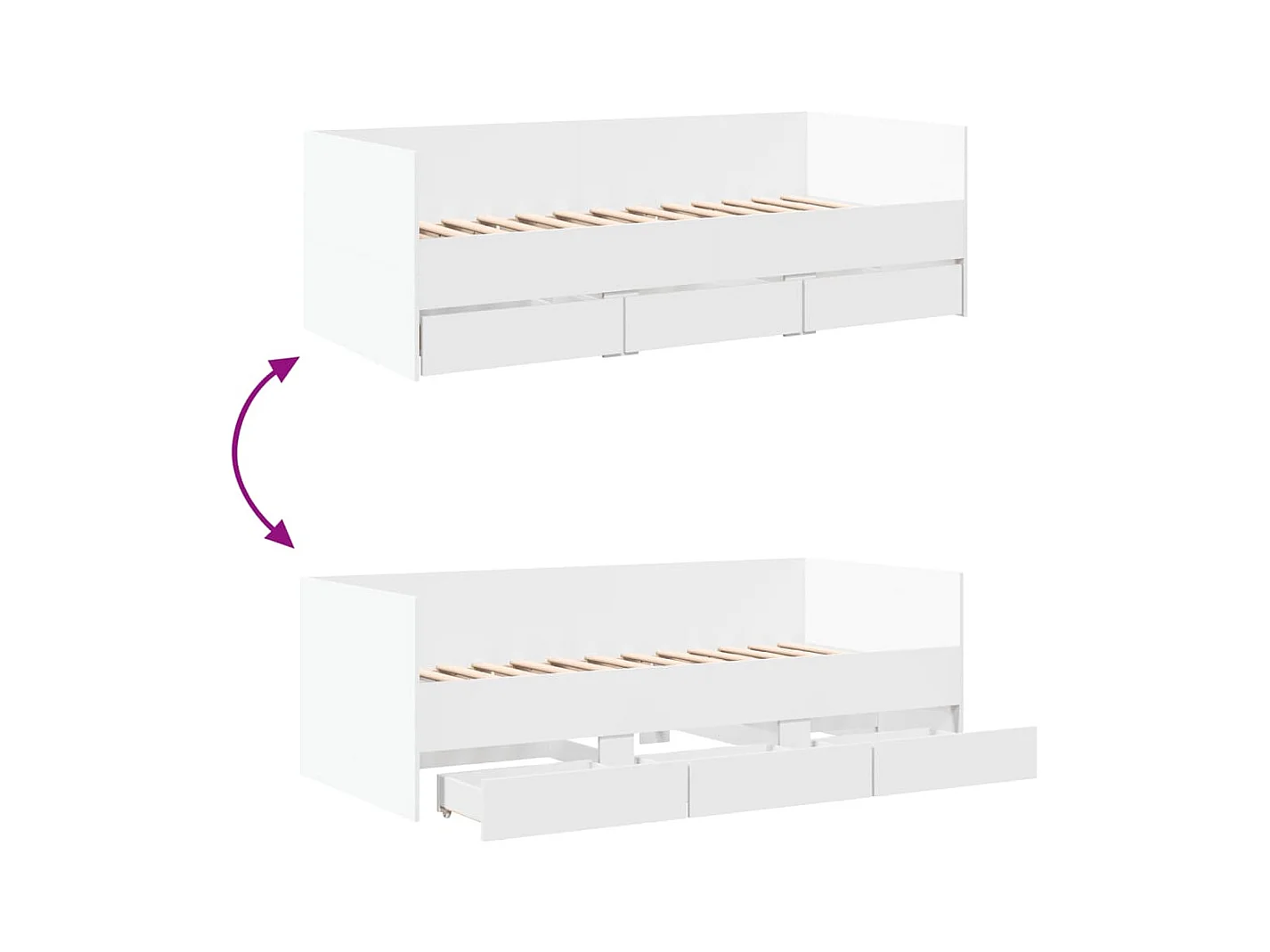 Divano letto con cassetti senza materasso bianco 100x200 cm