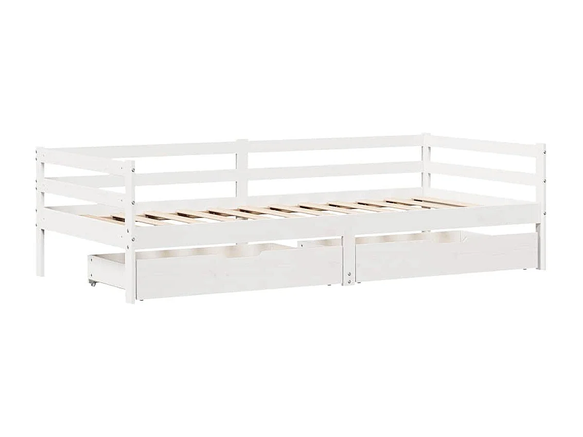 Divano letto e cassetti senza materasso bianco 90x200 cm in legno massello
