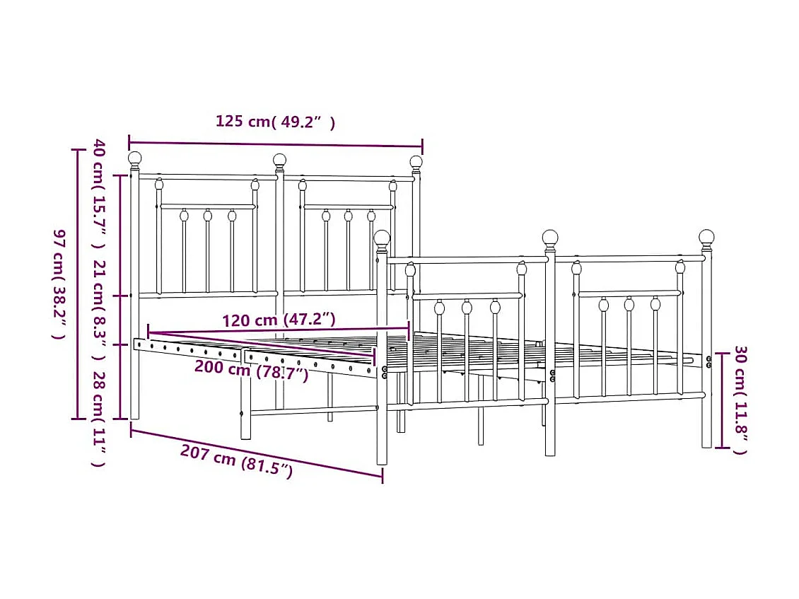 Metalen bedframe zonder matras met zwart voeteneinde 120x200cm