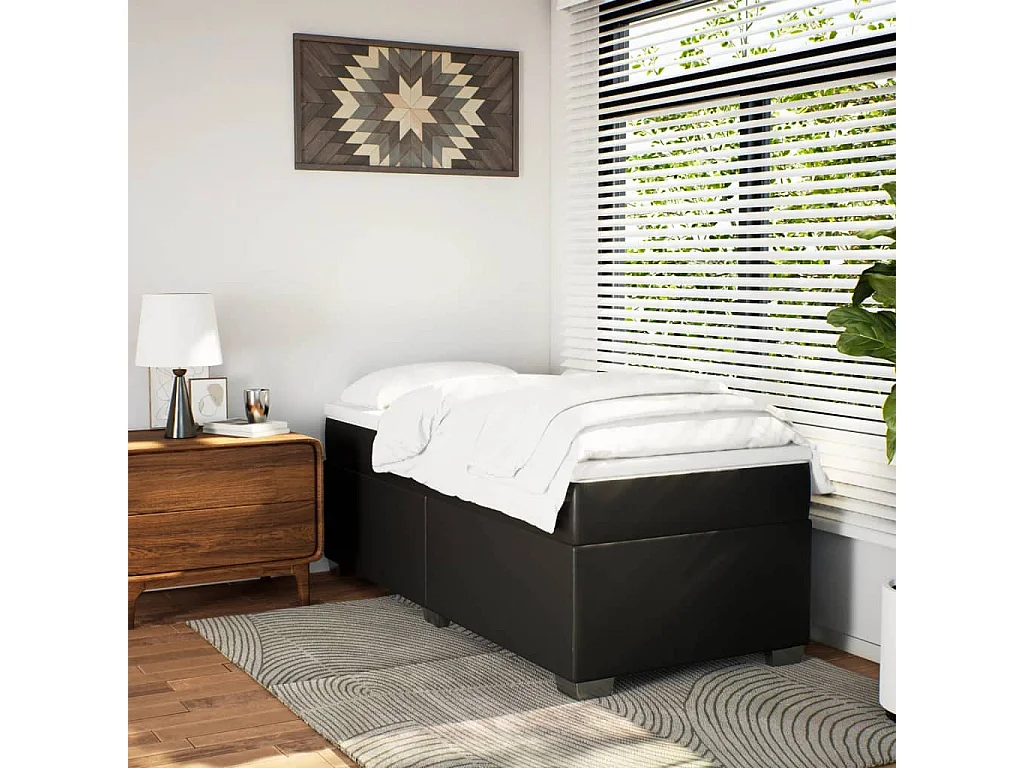 Lattenbodem met matras Zwart 80x200cm Kunstleer