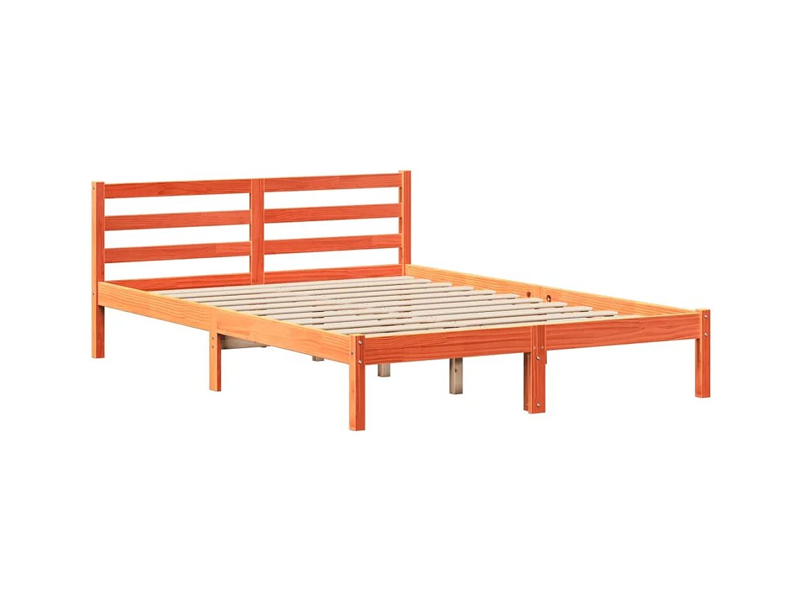 Bibliotheekbed zonder matras bruin gewaxt 140x190 cm massief grenen