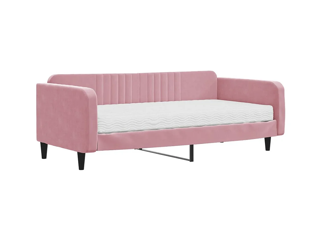 Lit de jour avec matelas rose 100x200 cm velours