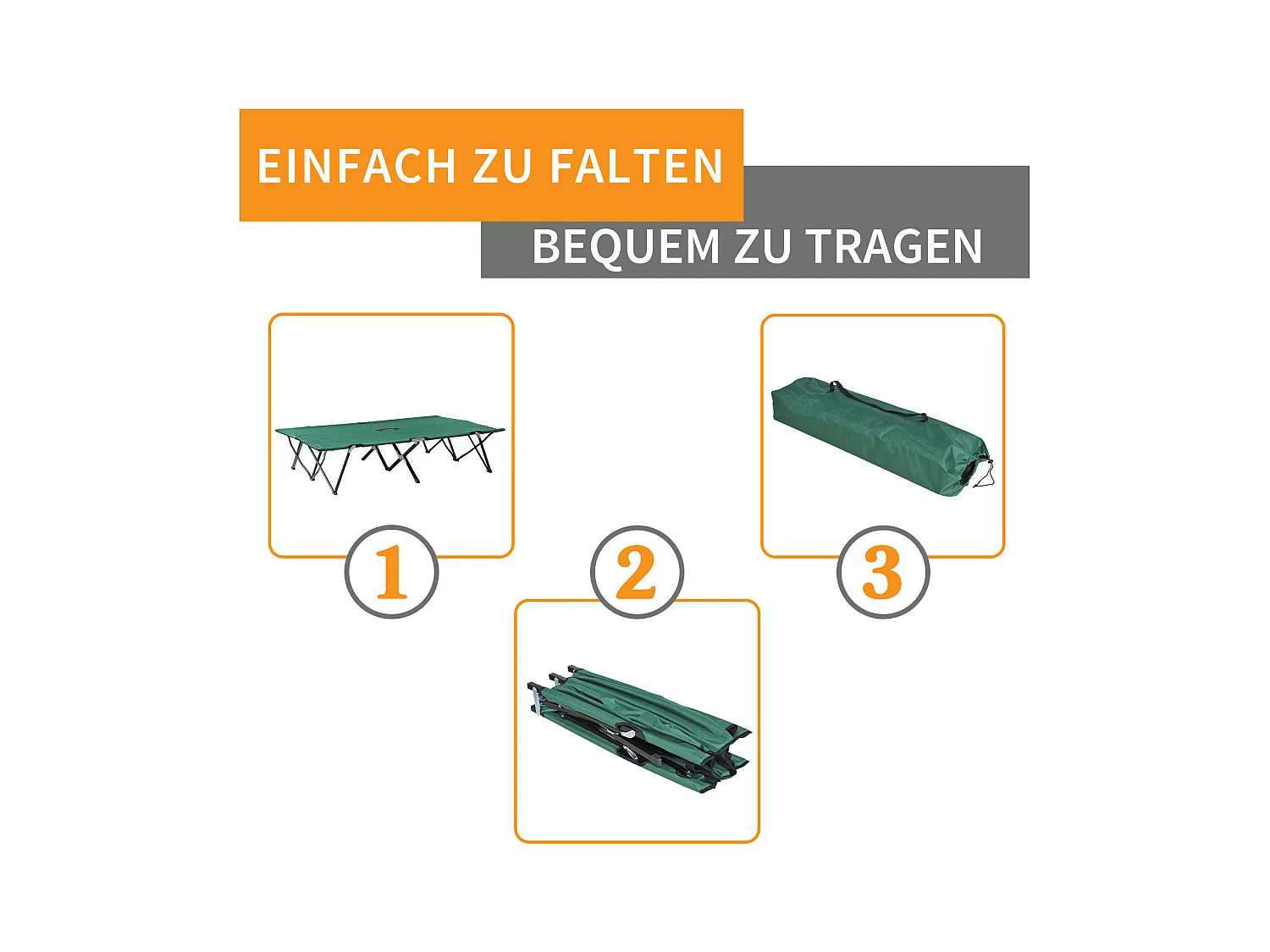 Lit de Camping pour 2 personnes, cadre en acier, toile Oxford, vert et noir (193x125x40 cm)