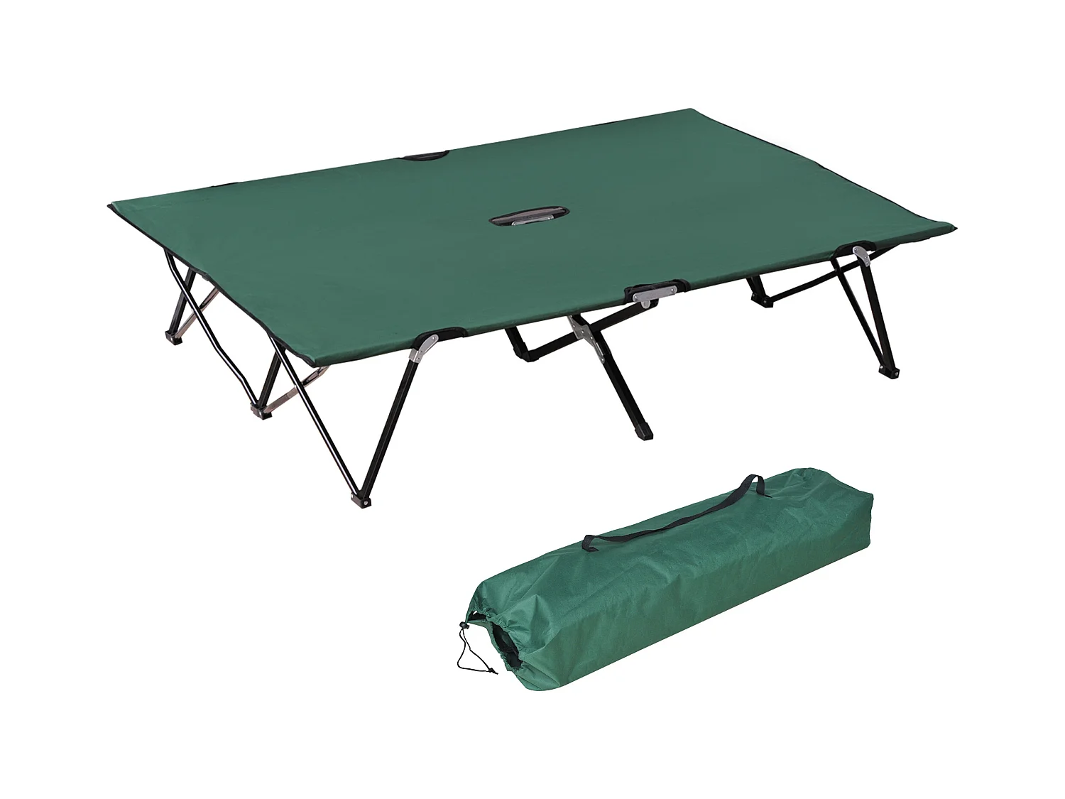 Campingbed voor 2 personen, stalen frame, Oxford canvas, groen en zwart (193x125x40 cm)
