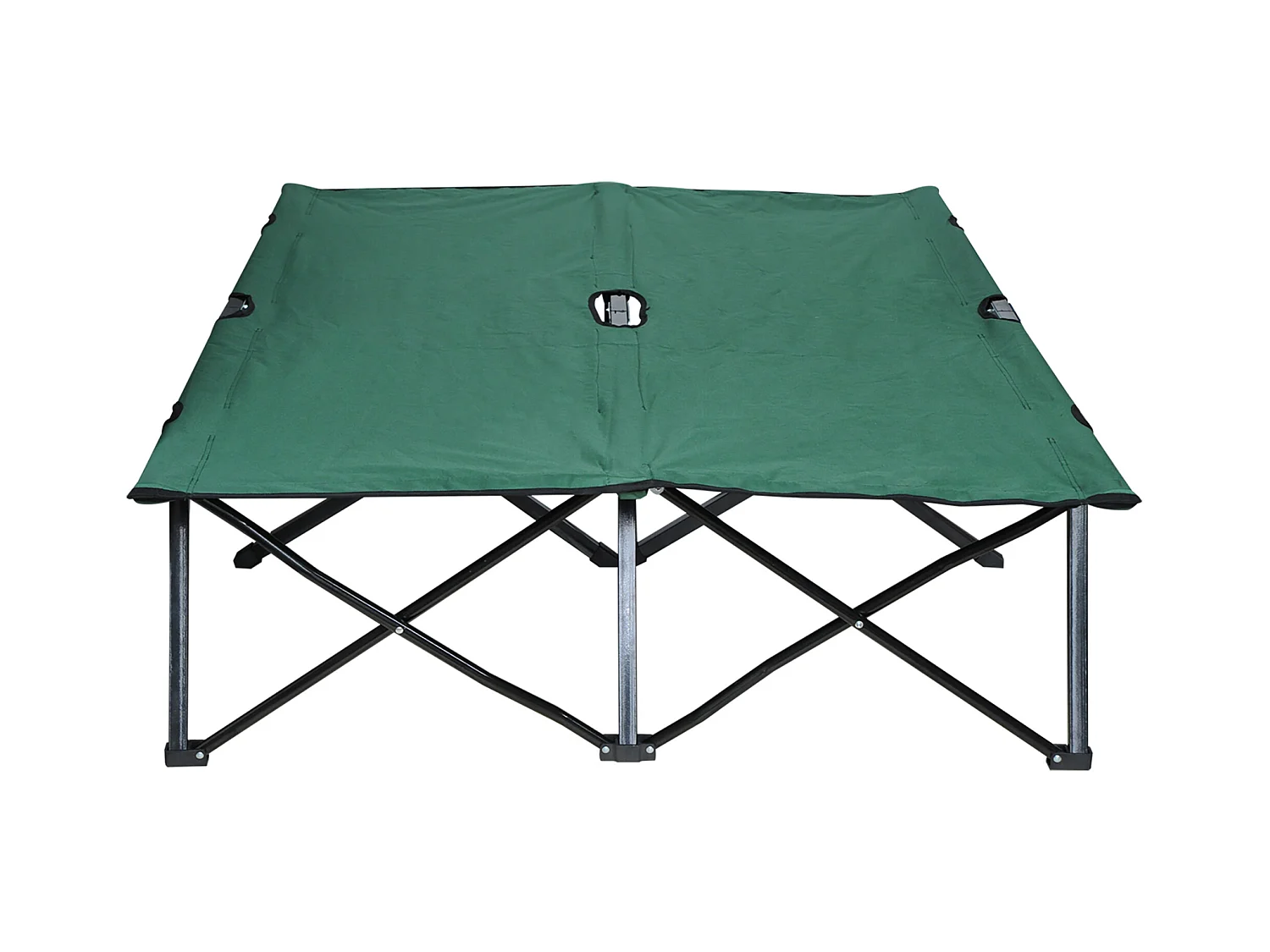 Campingbed voor 2 personen, stalen frame, Oxford canvas, groen en zwart (193x125x40 cm)
