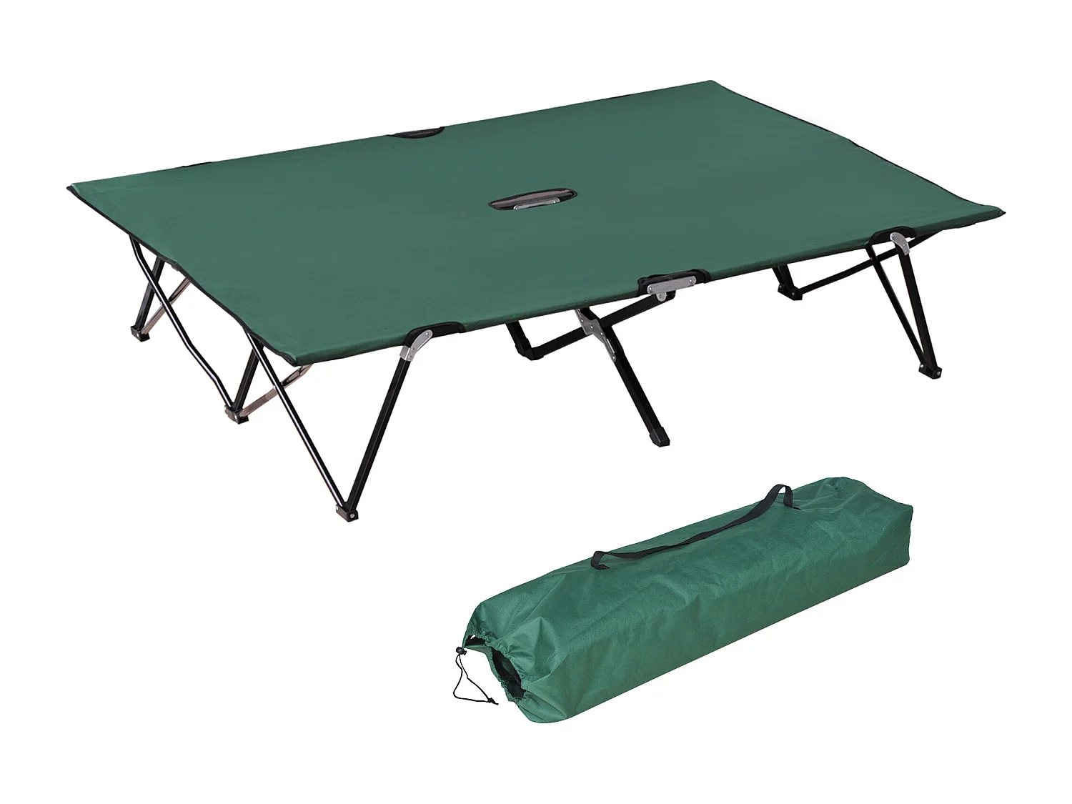 Letto da campeggio per 2 persone, struttura in acciaio, tela Oxford, verde e nero (193x125x40 cm)