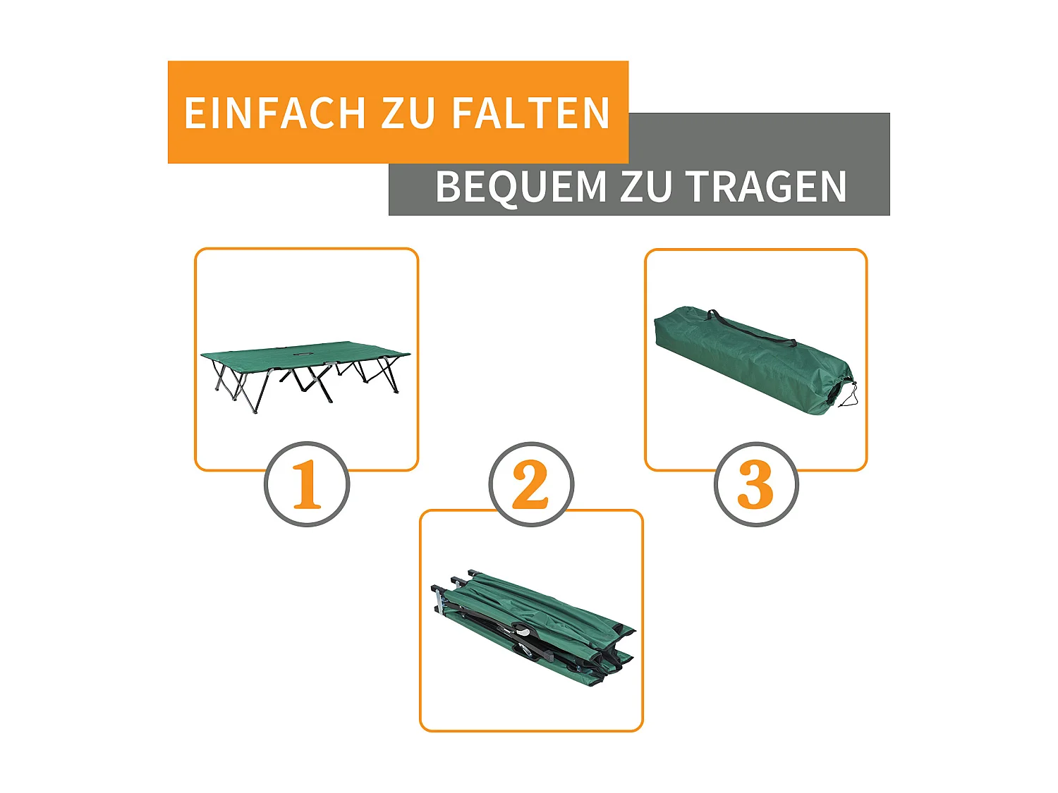 Letto da campeggio per 2 persone, struttura in acciaio, tela Oxford, verde e nero (193x125x40 cm)