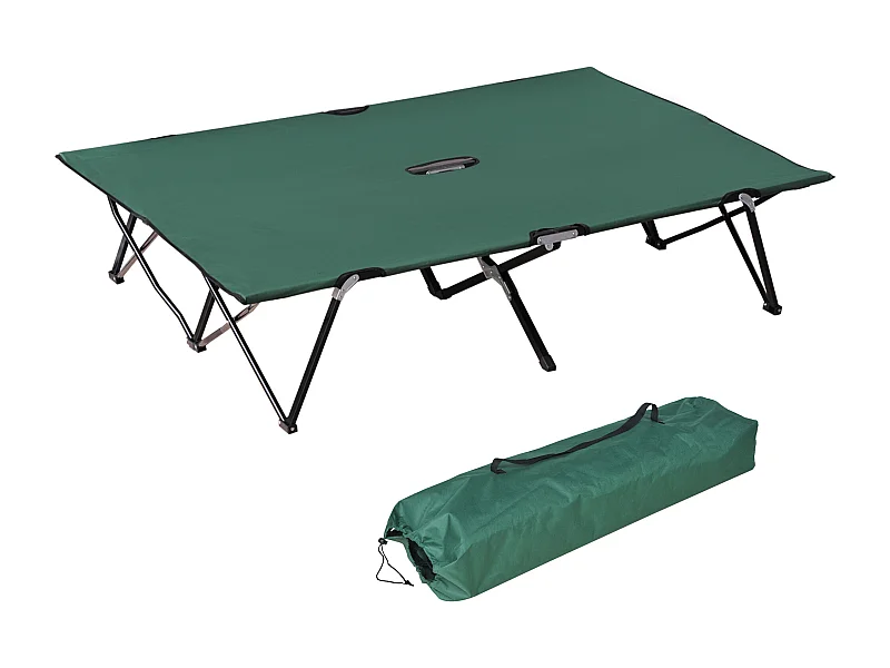 Letto da campeggio per 2 persone, struttura in acciaio, tela Oxford, verde e nero (193x125x40 cm)