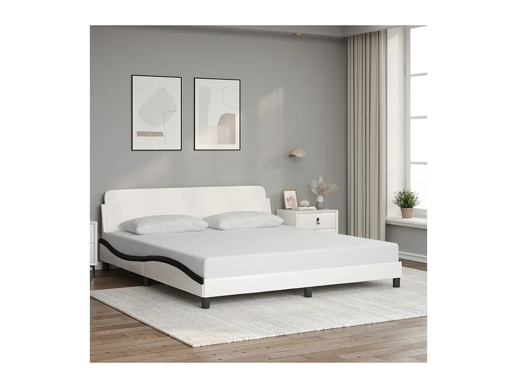 Estructura de cama sin colchón blanca y negra 180x200 cm piel sintética