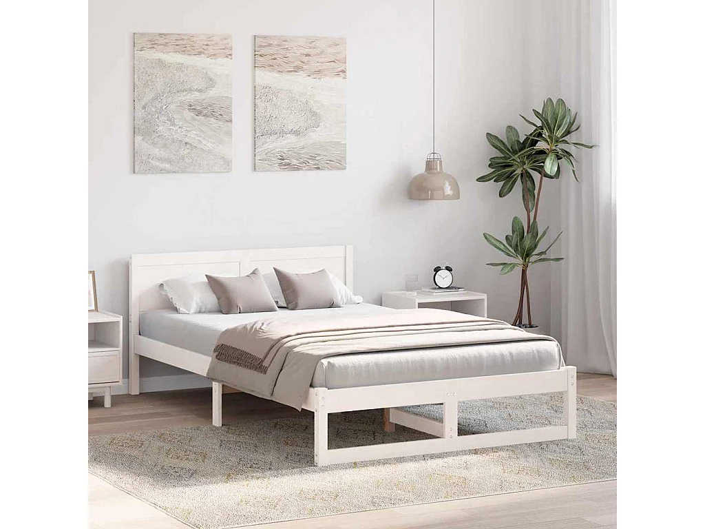 Struttura letto bianca 135 x 190 cm Legno massello di pino