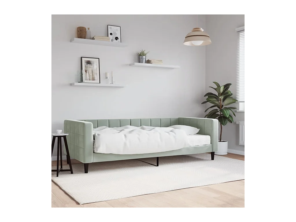 Lit de jour avec matelas gris clair 90x190 cm velours