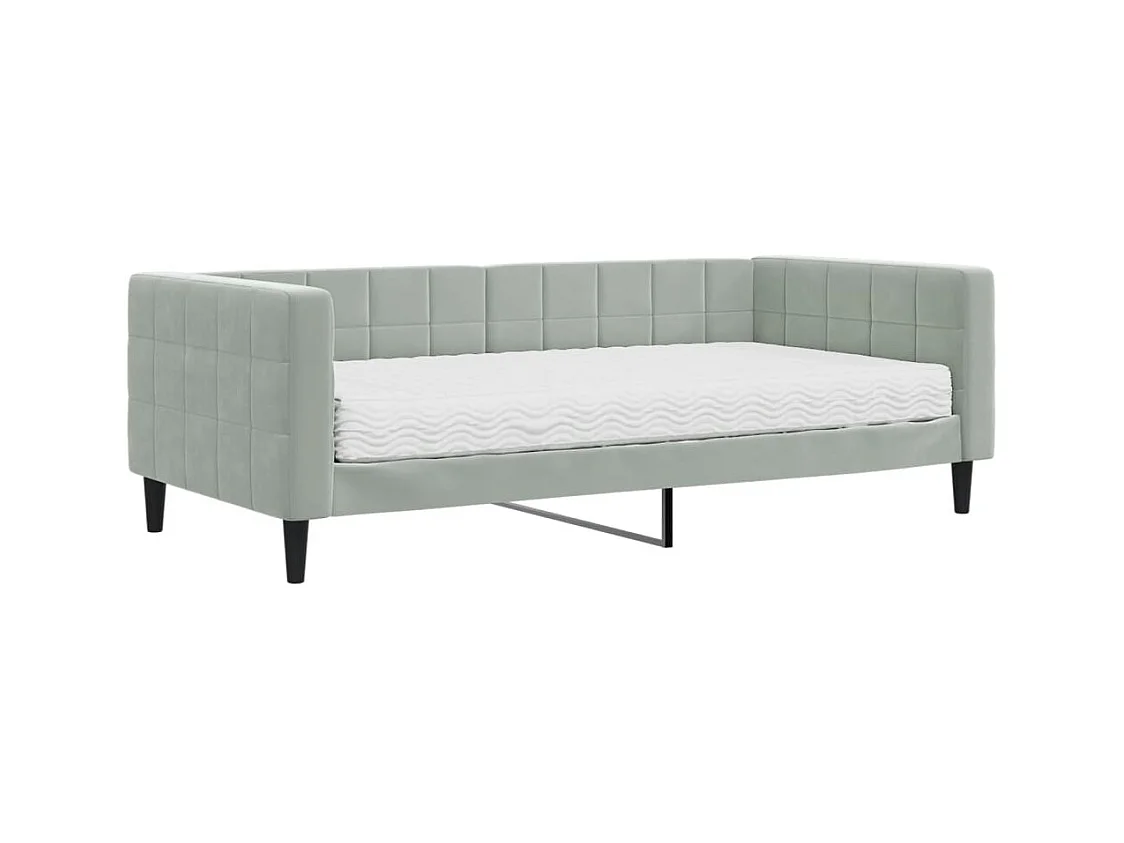 Lit de jour avec matelas gris clair 90x190 cm velours
