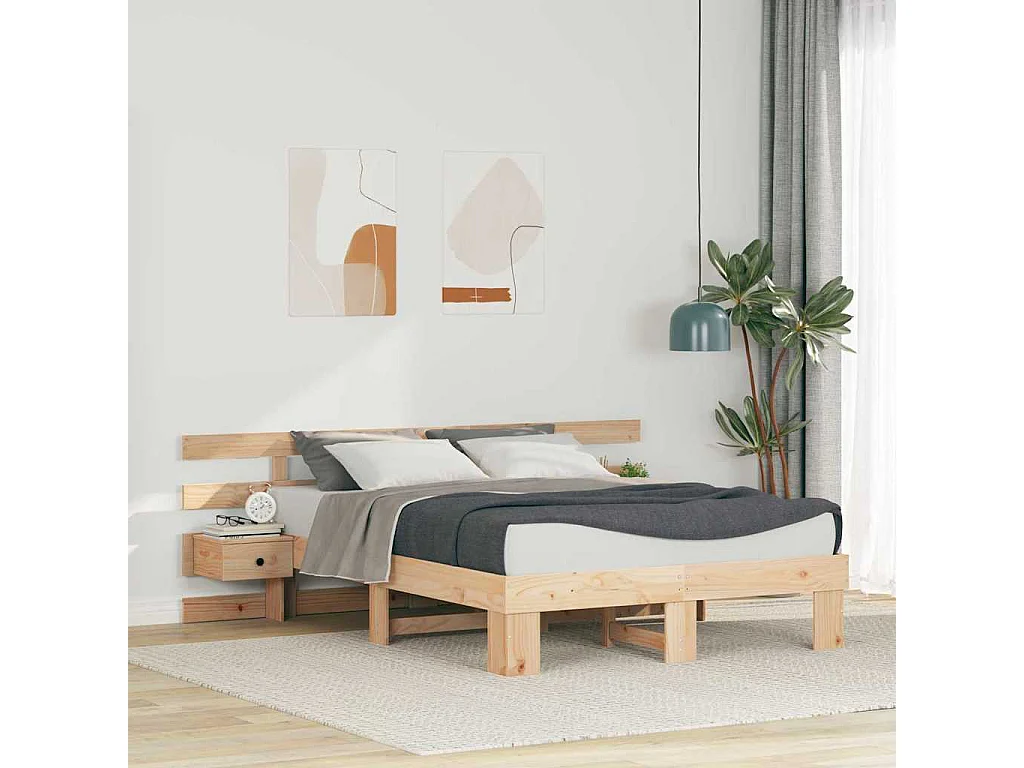 Bruin bedframe 120 x 200 cm massief grenen en massief grenen