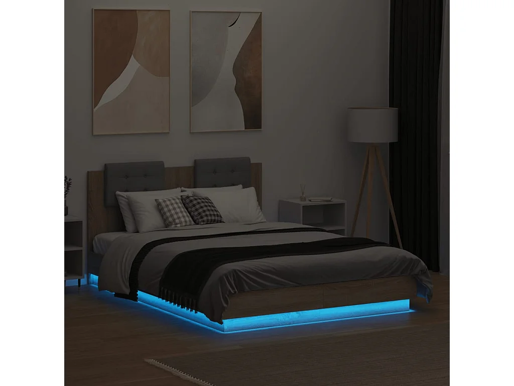 Cadre de lit avec LED sans matelas chêne sonoma 120x190 cm