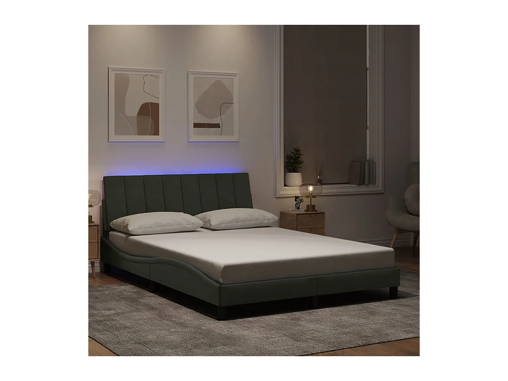Struttura letto con LED senza materasso grigio chiaro 120x200cm velluto
