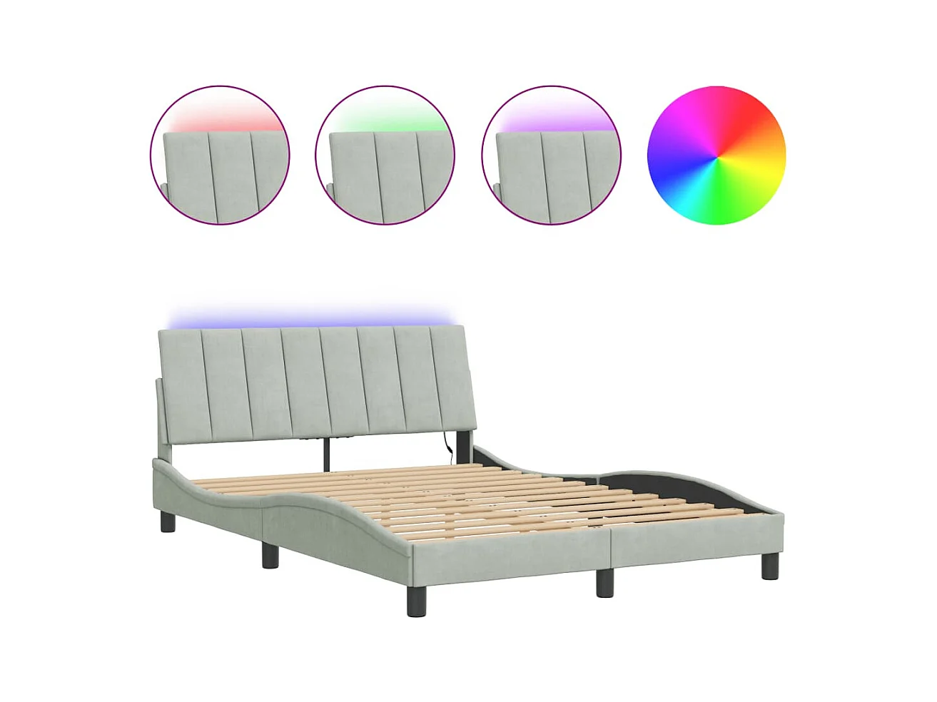 Struttura letto con LED senza materasso grigio chiaro 120x200cm velluto